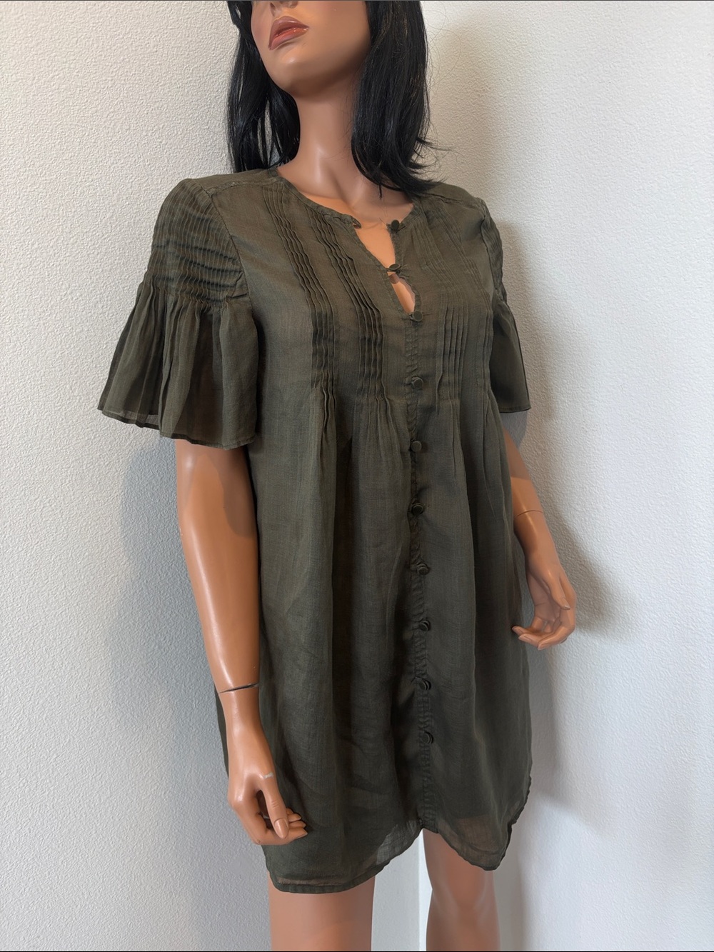 Banana Republic Olive Green Button-Front Short Dress with slip